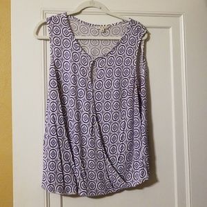 Cabi blue and white print wrap shirt